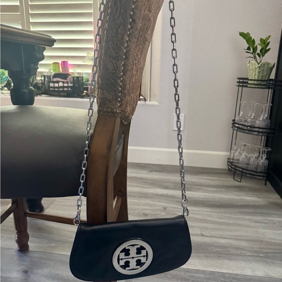 Tory Burch Black Leather Flats with Silver Logo - Picture 6 of 7